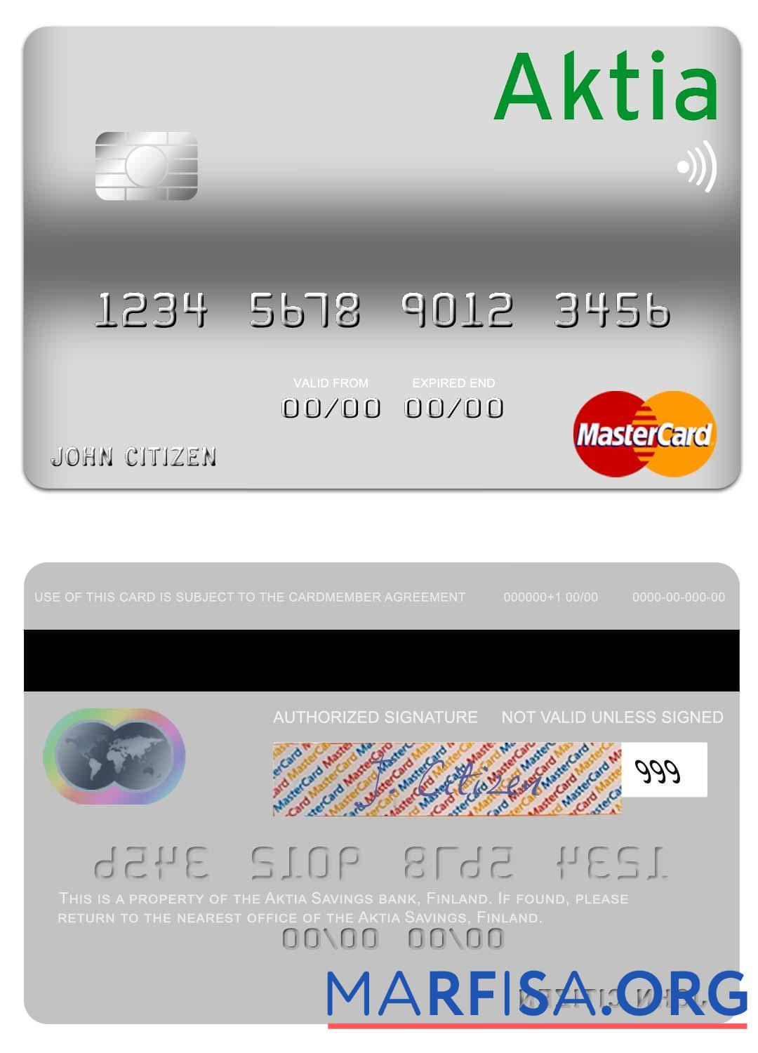 Realistic Finland Aktia Savings Bank mastercard sample